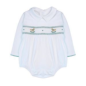 Almudena Peruvian Pima Cotton Green Embroidered Rocking Horses One Piece Sz 6M